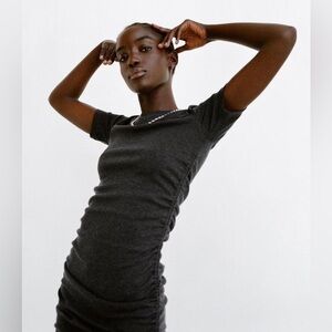 Zara Tight Grey Ribbed Short Sleeve Mini Dress - Size M